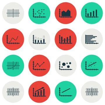 Set Of Graphs, Diagrams And Statistics Icons. Premium Quality Symbol Collecti Stock Illustration
