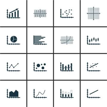 Set Of Graphs, Diagrams And Statistics Icons. Premium Quality Symbol Collecti Stock Illustration
