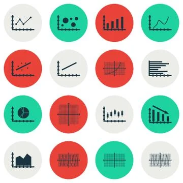 Set Of Graphs, Diagrams And Statistics Icons. Premium Quality Symbol Collecti Illustrazione stock