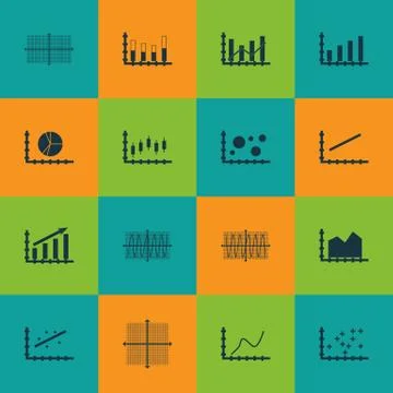 Set Of Graphs, Diagrams And Statistics Icons. Premium Quality Symbol Collecti Stock Illustration
