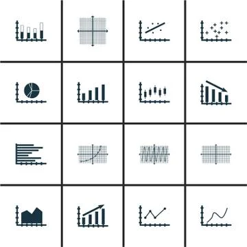 Set Of Graphs, Diagrams And Statistics Icons. Premium Quality Symbol Collecti Stock Illustration
