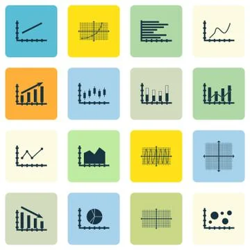 Set Of Graphs, Diagrams And Statistics Icons. Premium Quality Symbol Collecti Stock Illustration