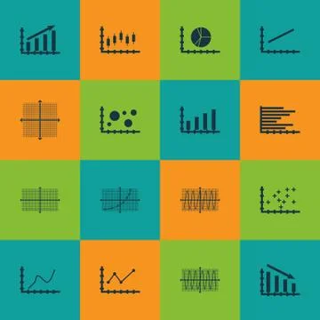 Set Of Graphs, Diagrams And Statistics Icons. Premium Quality Symbol Collecti Stock Illustration