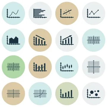 Set Of Graphs, Diagrams And Statistics Icons. Premium Quality Symbol Collecti Illustrazione stock