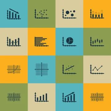 Set Of Graphs, Diagrams And Statistics Icons. Premium Quality Symbol Collecti Stock Illustration