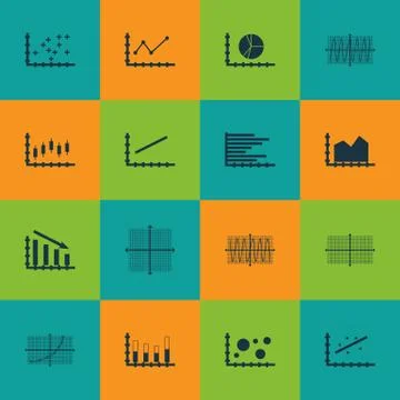 Set Of Graphs, Diagrams And Statistics Icons. Premium Quality Symbol Collecti Stock Illustration