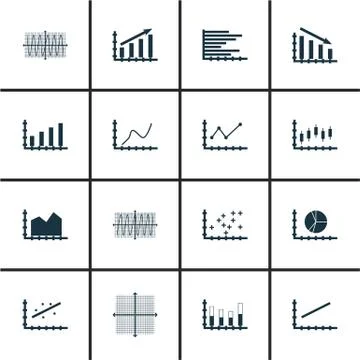 Set Of Graphs, Diagrams And Statistics Icons. Premium Quality Symbol Collecti Stock Illustration