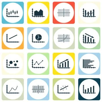 Set Of Graphs, Diagrams And Statistics Icons. Premium Quality Symbol Collecti Stock Illustration