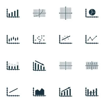 Set Of Graphs, Diagrams And Statistics Icons. Premium Quality Symbol Collecti Stock Illustration