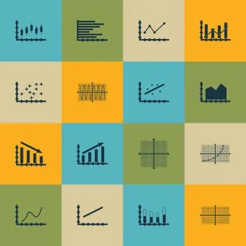 Set Of Graphs, Diagrams And Statistics Icons. Premium Quality Symbol Collecti Stock Illustration