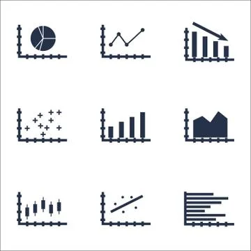 Set Of Graphs, Diagrams And Statistics Icons. Premium Quality Symbol Collecti Stock Illustration