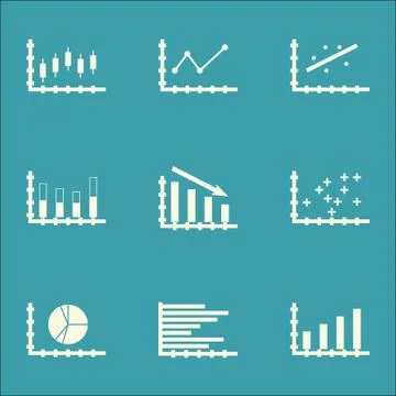 Set Of Graphs, Diagrams And Statistics Icons. Premium Quality Symbol Collecti Stock Illustration