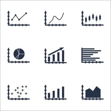 Set Of Graphs, Diagrams And Statistics Icons. Premium Quality Symbol Collecti Stock Illustration