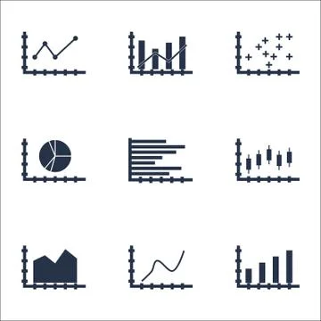 Set Of Graphs, Diagrams And Statistics Icons. Premium Quality Symbol Collecti Stock Illustration