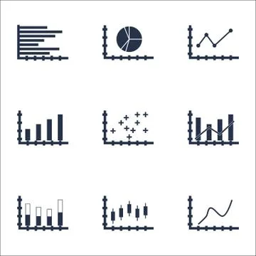 Set Of Graphs, Diagrams And Statistics Icons. Premium Quality Symbol Collecti Stock Illustration