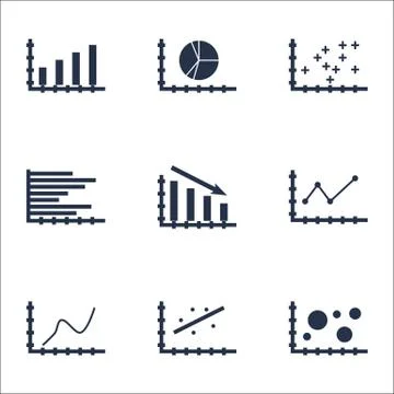 Set Of Graphs, Diagrams And Statistics Icons. Premium Quality Symbol Collecti Illustrazione stock