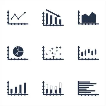 Set Of Graphs, Diagrams And Statistics Icons. Premium Quality Symbol Collecti Stock Illustration