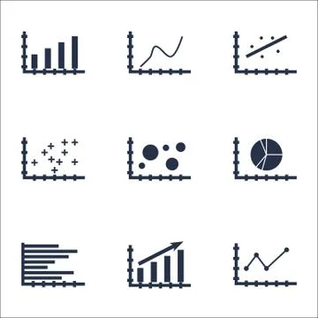 Set Of Graphs, Diagrams And Statistics Icons. Premium Quality Symbol Collecti Stock Illustration