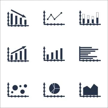 Set Of Graphs, Diagrams And Statistics Icons. Premium Quality Symbol Collecti Stock Illustration