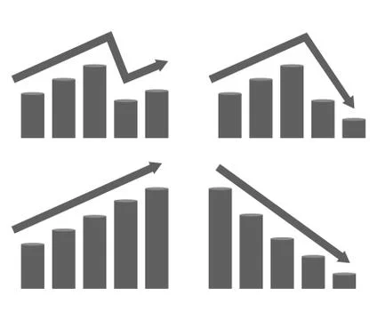 Set of graphs of rising and falling prices.. Vector diagram with arrow and Stock Illustration
