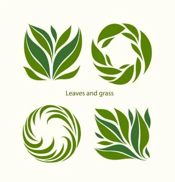 Set Grass and Leaves Label abstract design. Square and Round ico Stock Illustration