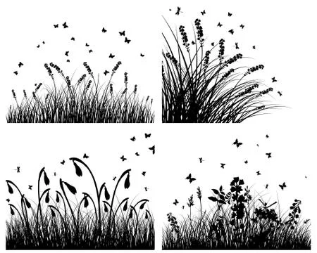 Set of grass silhouettes Stock Illustration