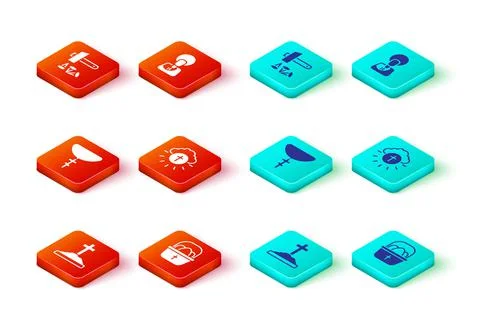 Set Grave with cross, Basket easter eggs, Christian on chain, Religious circle Stock Illustration