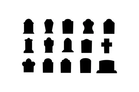 Set of Gravestone Silhouettes in Black. Vector icon. Stock Illustration
