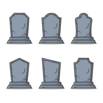 Set Of Graveyard Tombstone Vector Icon Illustration. Gravestone Flat Icon. .. Stock Illustration