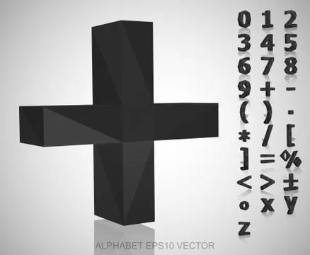 Set of Gray 3D polygonal Numbers And Mathematical Symbols with reflection. EPS Stock Illustration