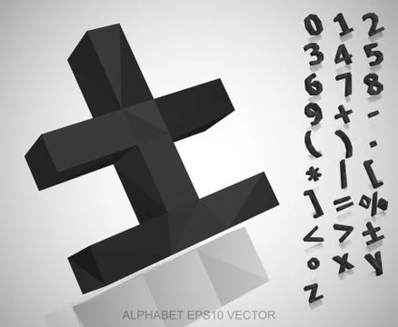 Set of Gray 3D polygonal Numbers And Mathematical Symbols with reflection. EPS Stock Illustration
