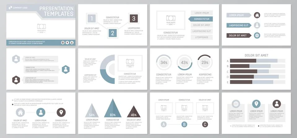 Set of gray and blue elements for multipurpose presentation template slides with イラスト素材