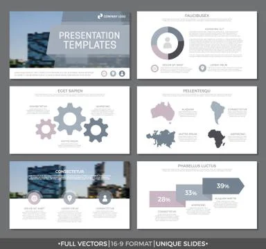 Set of gray and purple elements for multipurpose presentation template slides Stock Illustration