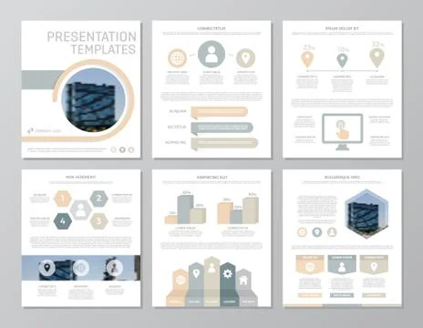 Set of gray and yellow elements for multipurpose a4 presentation template slides 스톡 일러스트