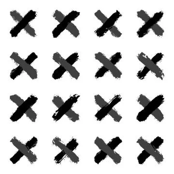 Set gray cross brushstroke paint 스톡 일러스트