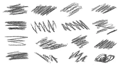Set of gray doodles drawn with chalk, collection of different brush strokes Stock Illustration
