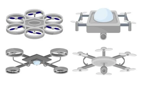 Set of gray drones. Vector illustration on a white background. Stock Illustration