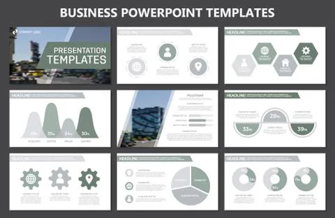 Set of gray elements for multipurpose presentation template slides with graphs イラスト素材