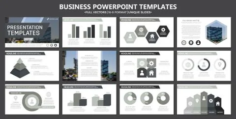 Set of gray elements for multipurpose presentation template slides with graphs 스톡 일러스트