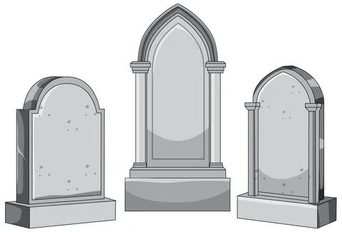 Set of Gray Gothic Tombstones Vector Illustration Stock Illustration