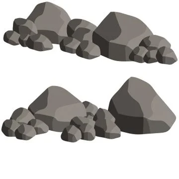 Set of gray granite stones of different shapes. Ilustración de archivo