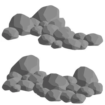 Set of gray granite stones of different shapes. Flat illustration. Ilustración de archivo