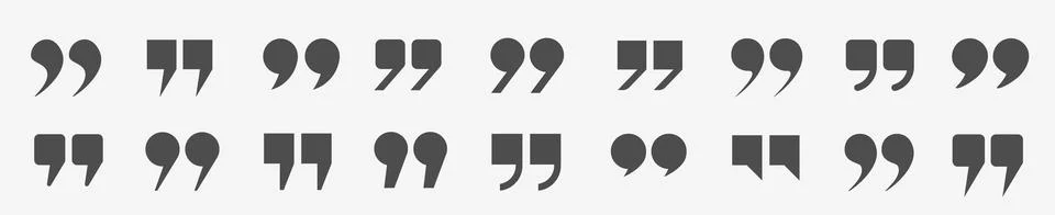 A set of gray icons in the form of quotation marks on a light background. Stock Illustration