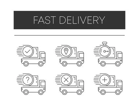 Set of gray lines icons fast delivery on white background. Vector illustratio Stock Illustration
