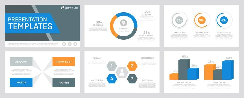 Set of gray, orange, blue elements for multipurpose presentation template slides イラスト素材