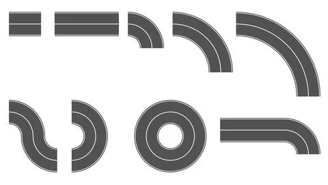 Set of gray sections of road with solid line in the middle isolated on white. Stock-Illustration