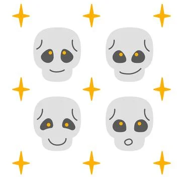 Set of gray skulls on a white background in a simple style, vector Stock Illustration