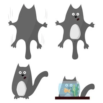 Set of gray surprised cats. Stock Illustration