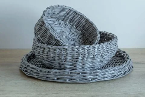 Set of Gray Woven Insert Bowls Stock Photos
