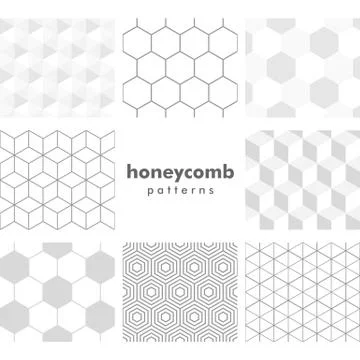 Set of grayscale honeycomb patterns Illustrazione stock